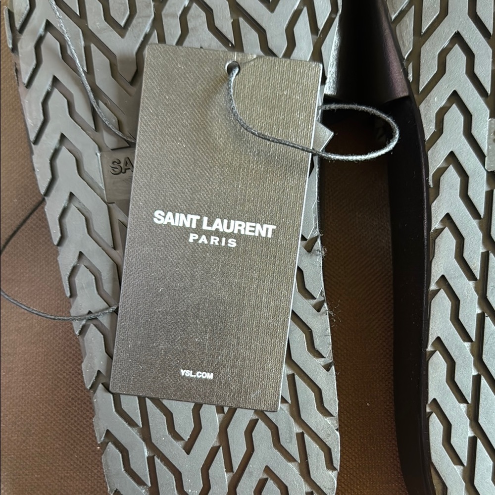 Saint Laurent Black Leather Slides - Picture 3 of 4